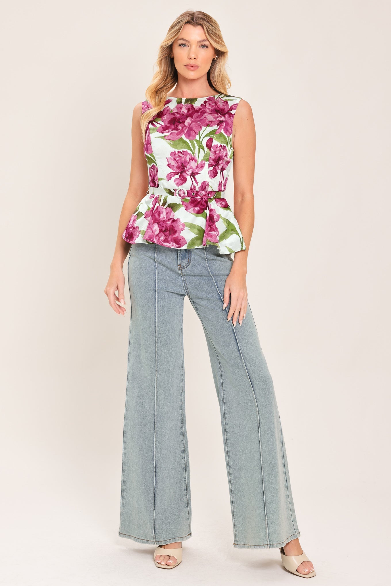 ROMANTIC ROSE PEPLUM WOVEN TOP