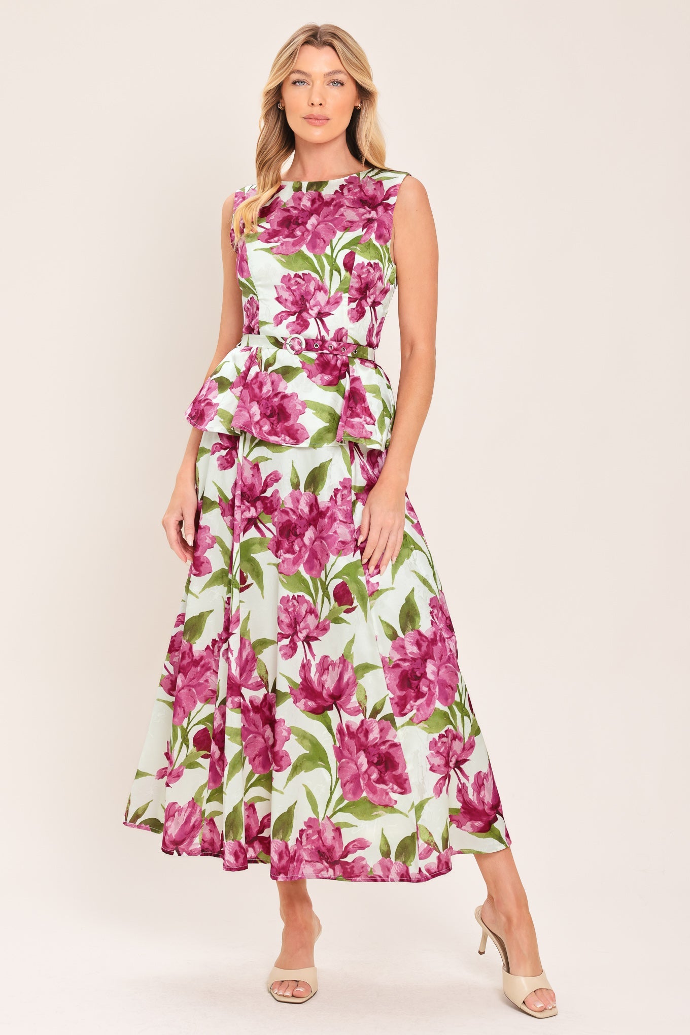 ROMANTIC ROSE PEPLUM WOVEN TOP
