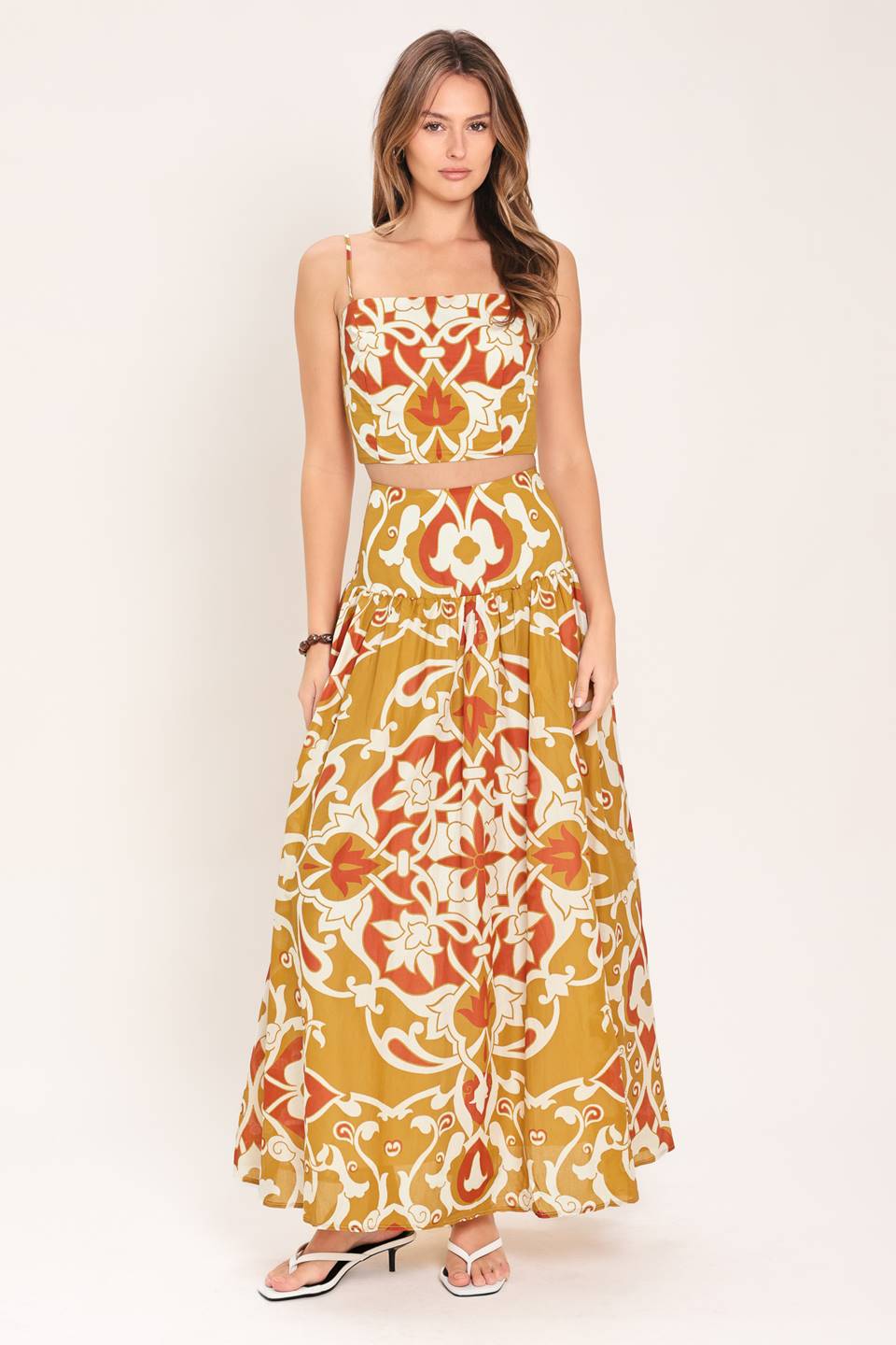 GOLDEN ISLAND WOVEN TOP AND SKIRT SET