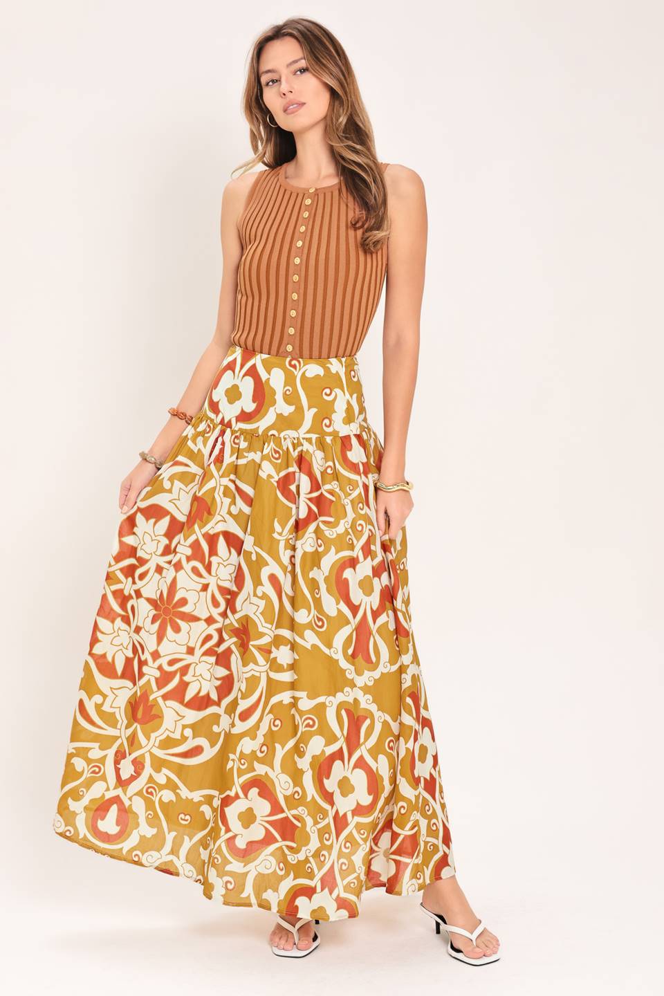 GOLDEN ISLAND WOVEN TOP AND SKIRT SET