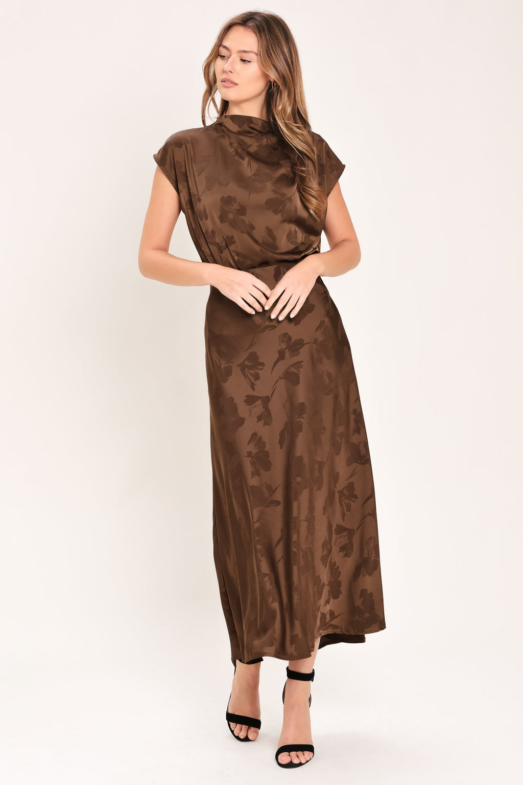 CHOCOLATE FLORAL WOVEN JACQUARD TOP