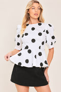 RETRO POLKA DOT WOVEN TOP