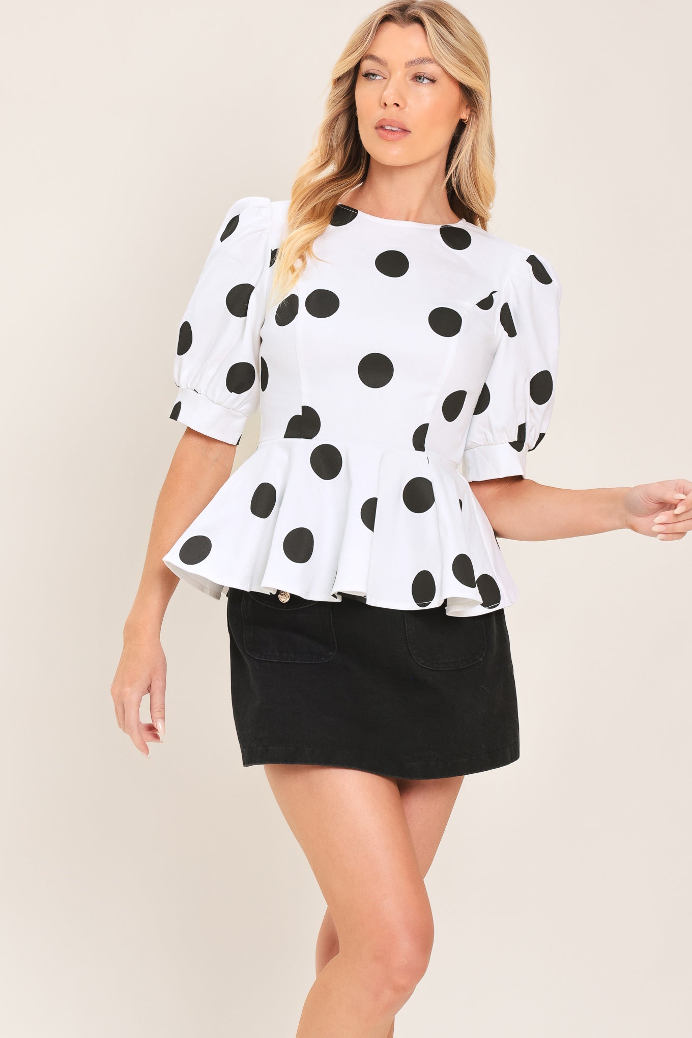 RETRO POLKA DOT WOVEN TOP
