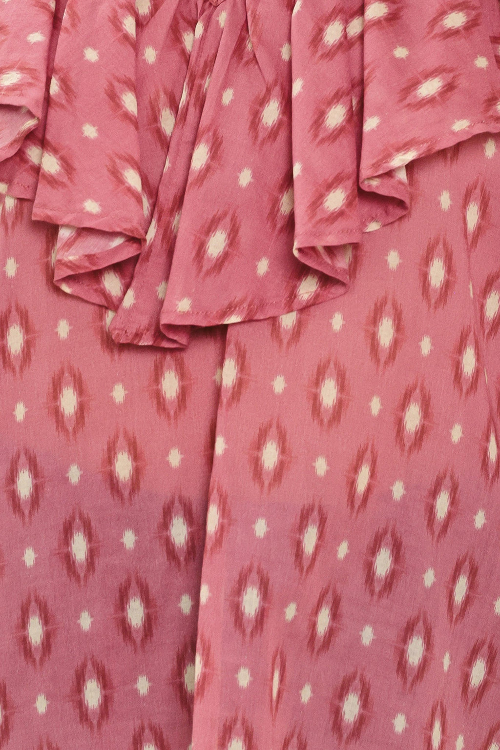 ROSE IKAT RUFFLE WOVEN TOP