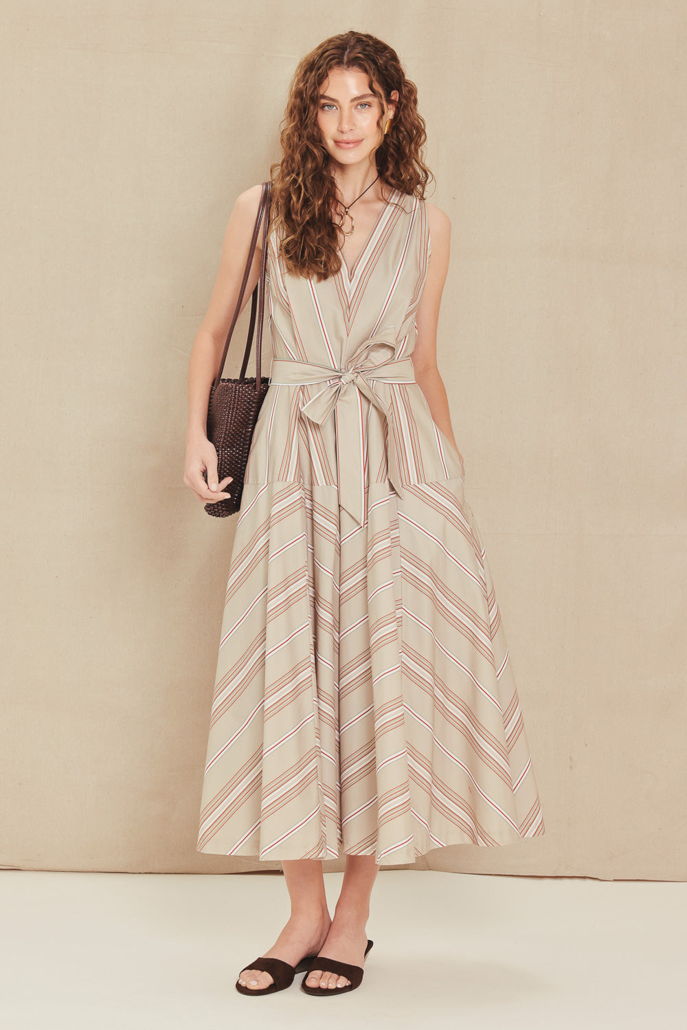 SWEET STRIPE WOVEN MIDI DRESS