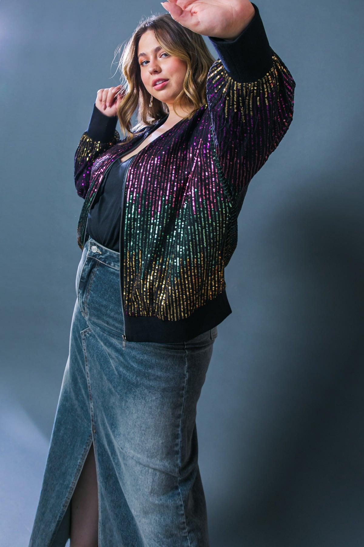 ENTERTAIN ME SEQUIN BOMBER JACKET